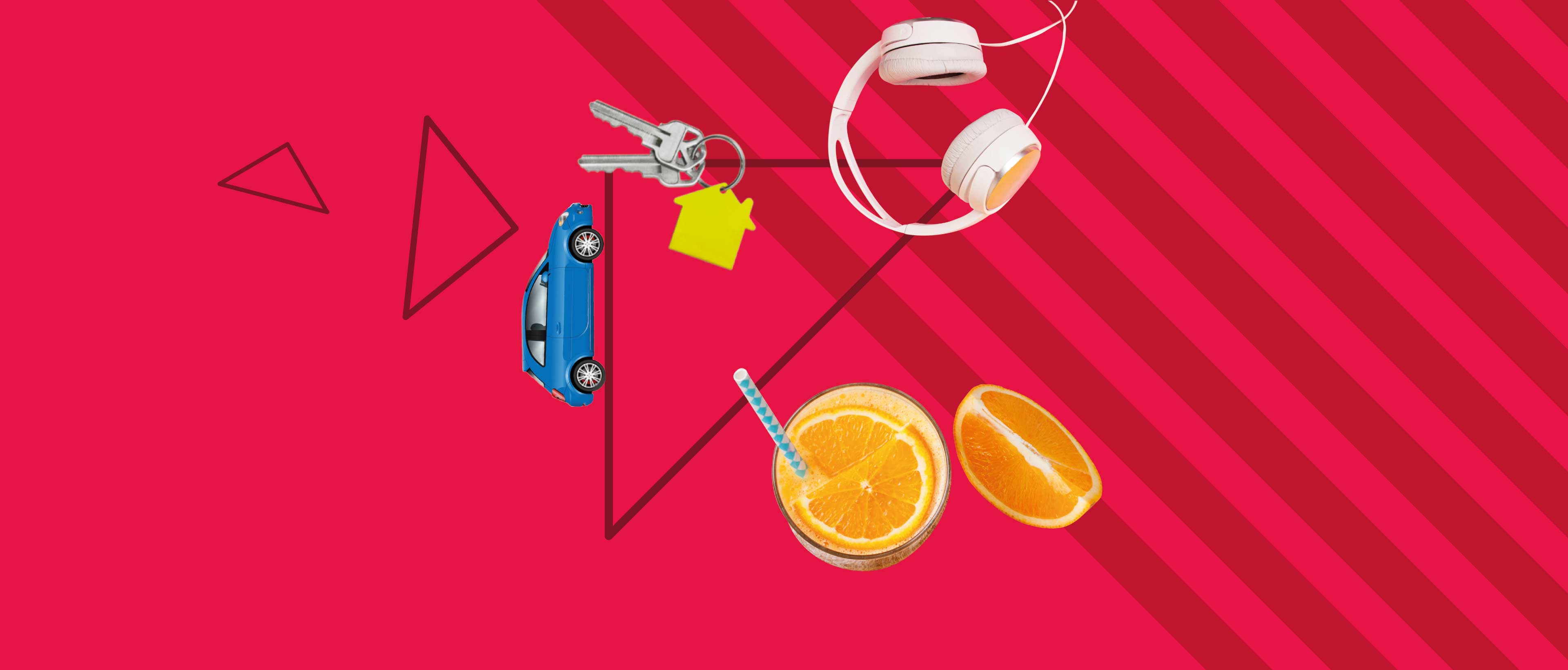 Image pour illustrer la vie quotidienne (clefs, casque, jus d'orange ...)