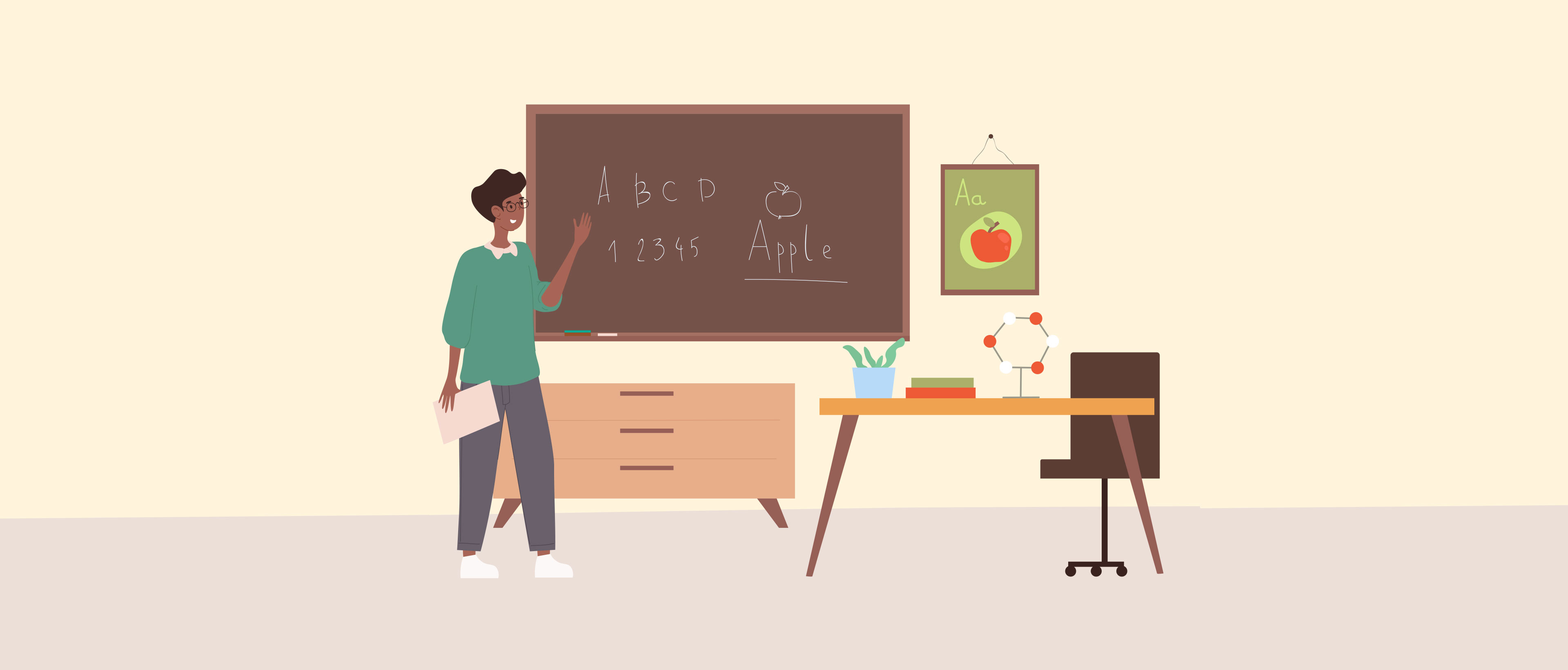 Illustration d'une professeur à son tableau