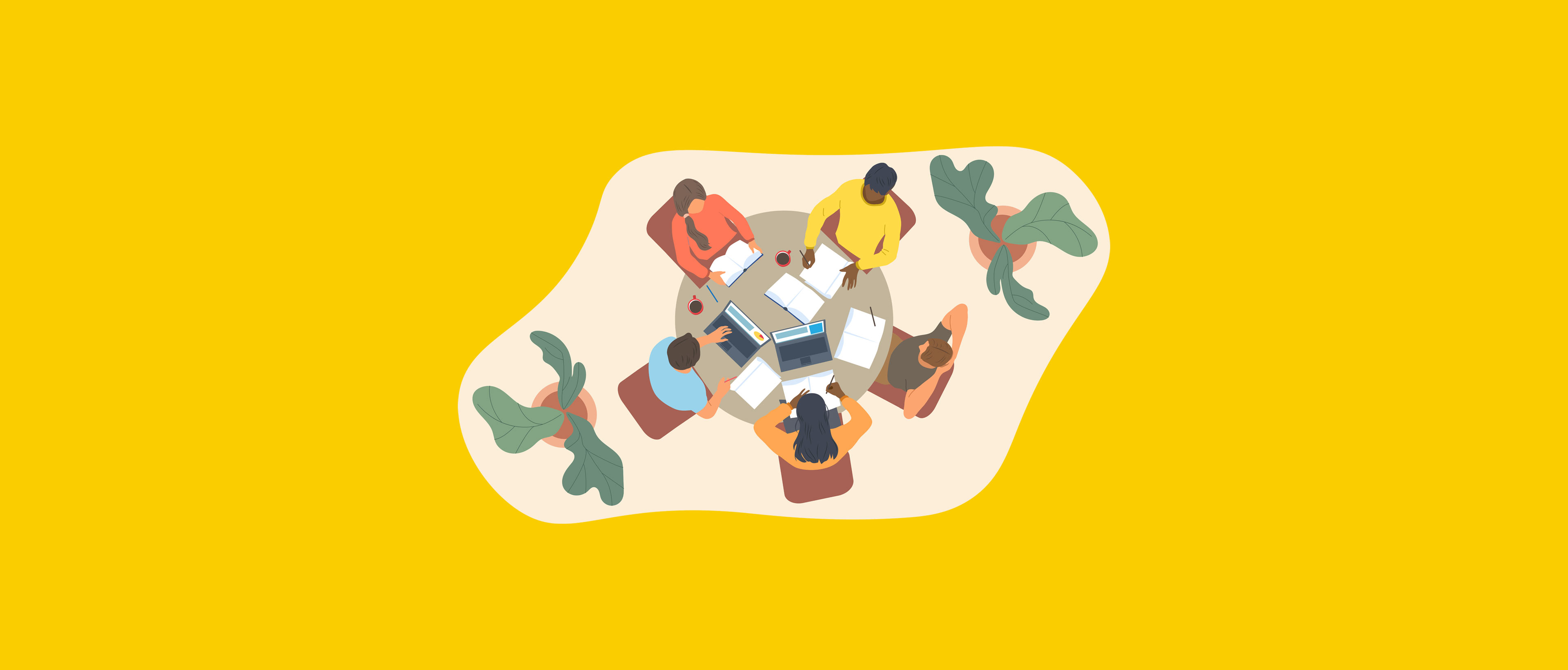 Illustration d'étudiants autour d'une table