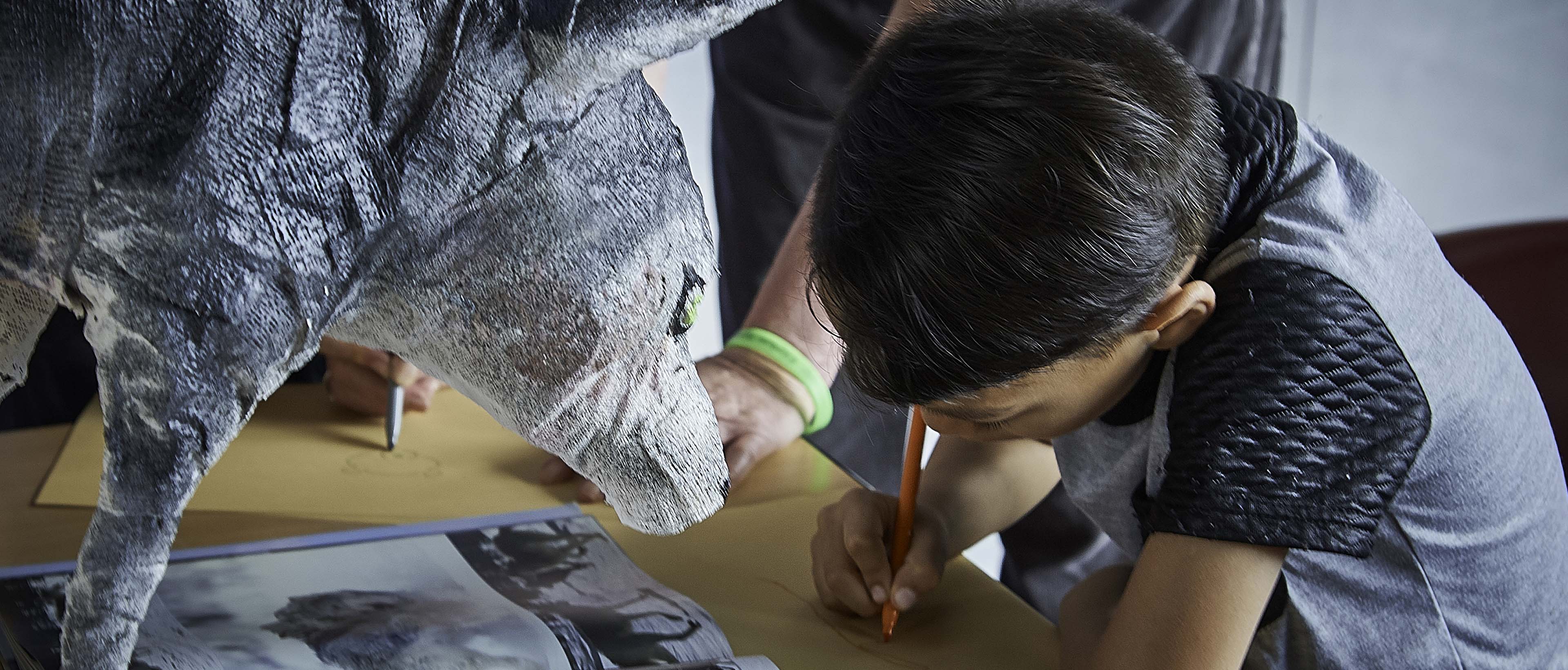 Jeune élèves dessinant un loup (photo)