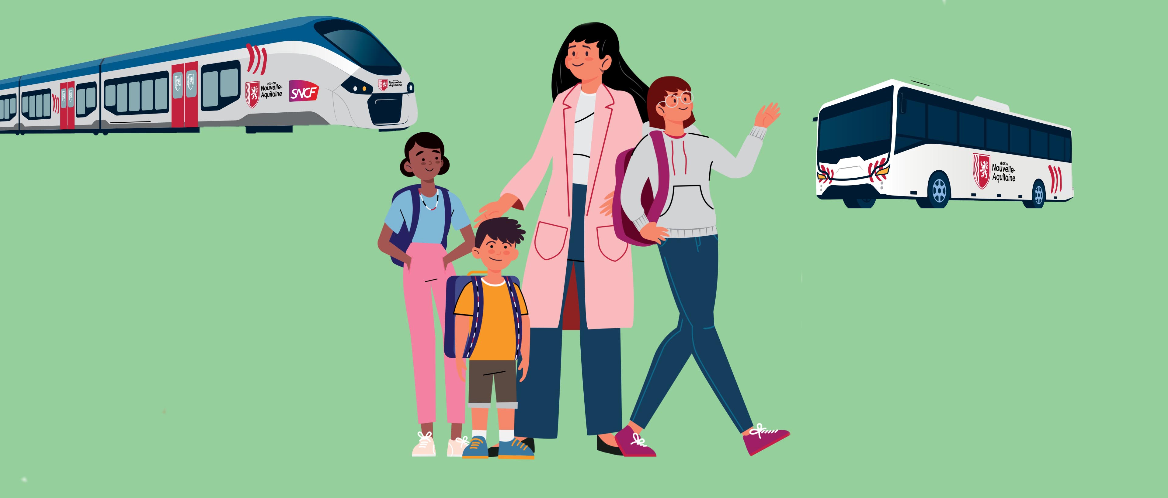 Des enfants, un car et un TER (illustration)
