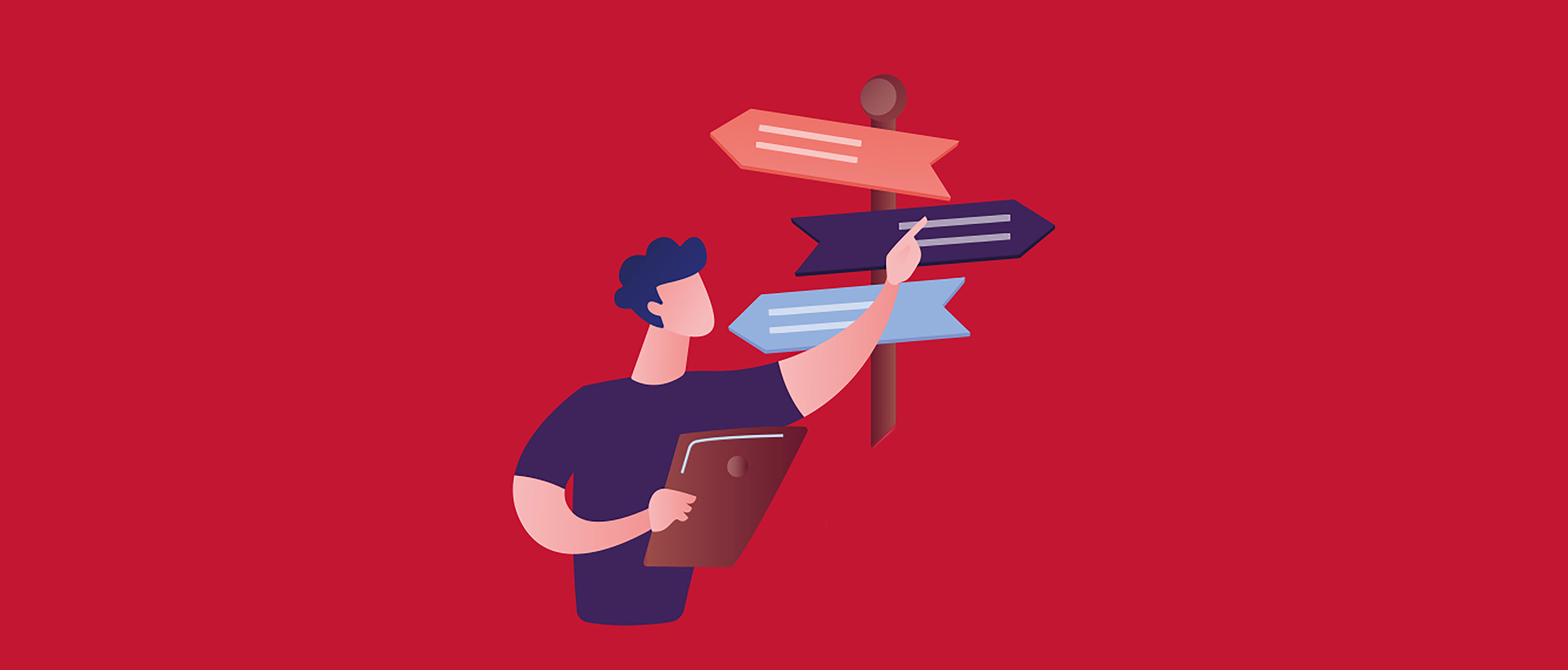 Orientation - illustration un jeune devant choisir une direction