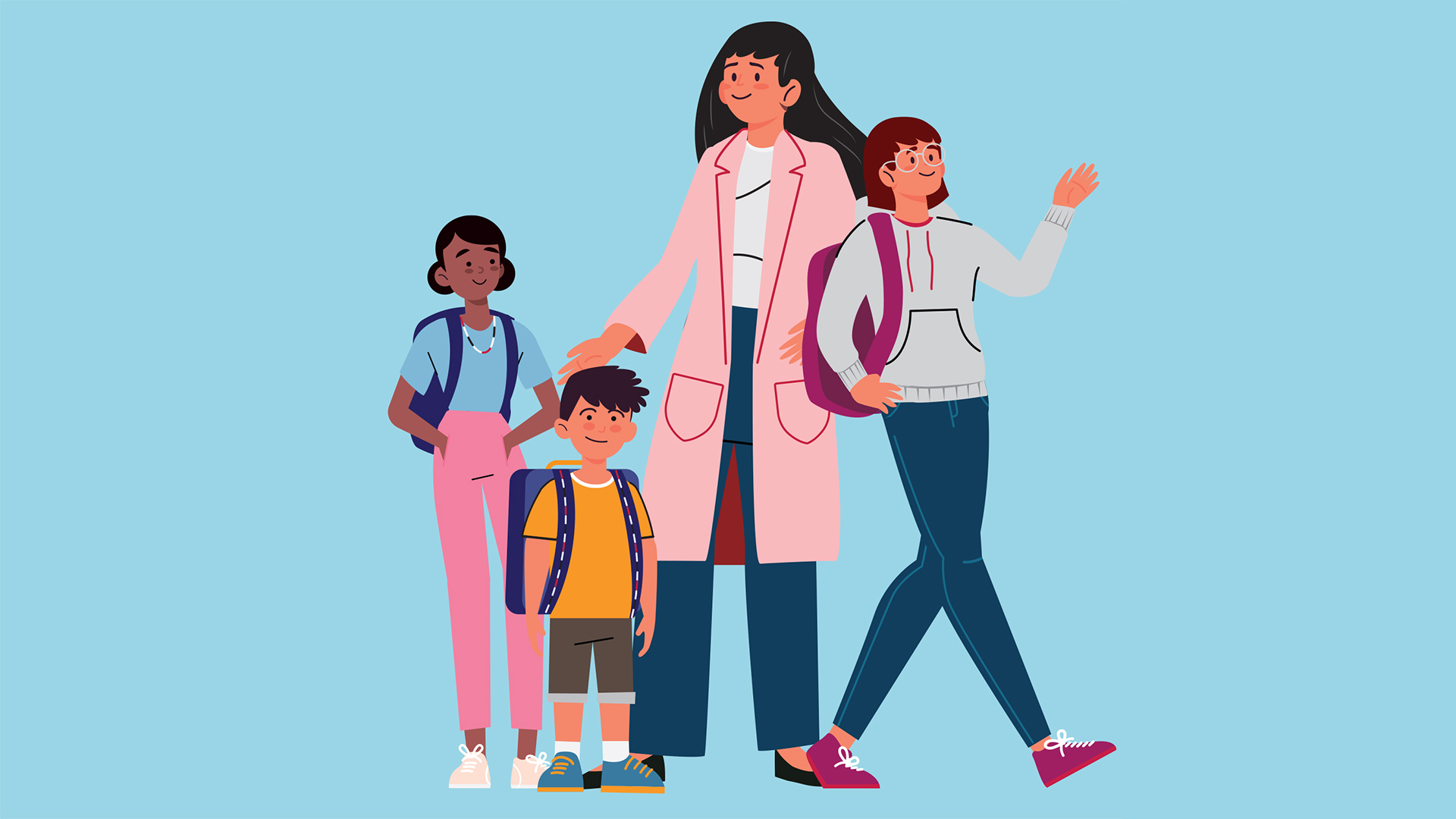 Illustration transports scolaires : une animatrice avec des enfants