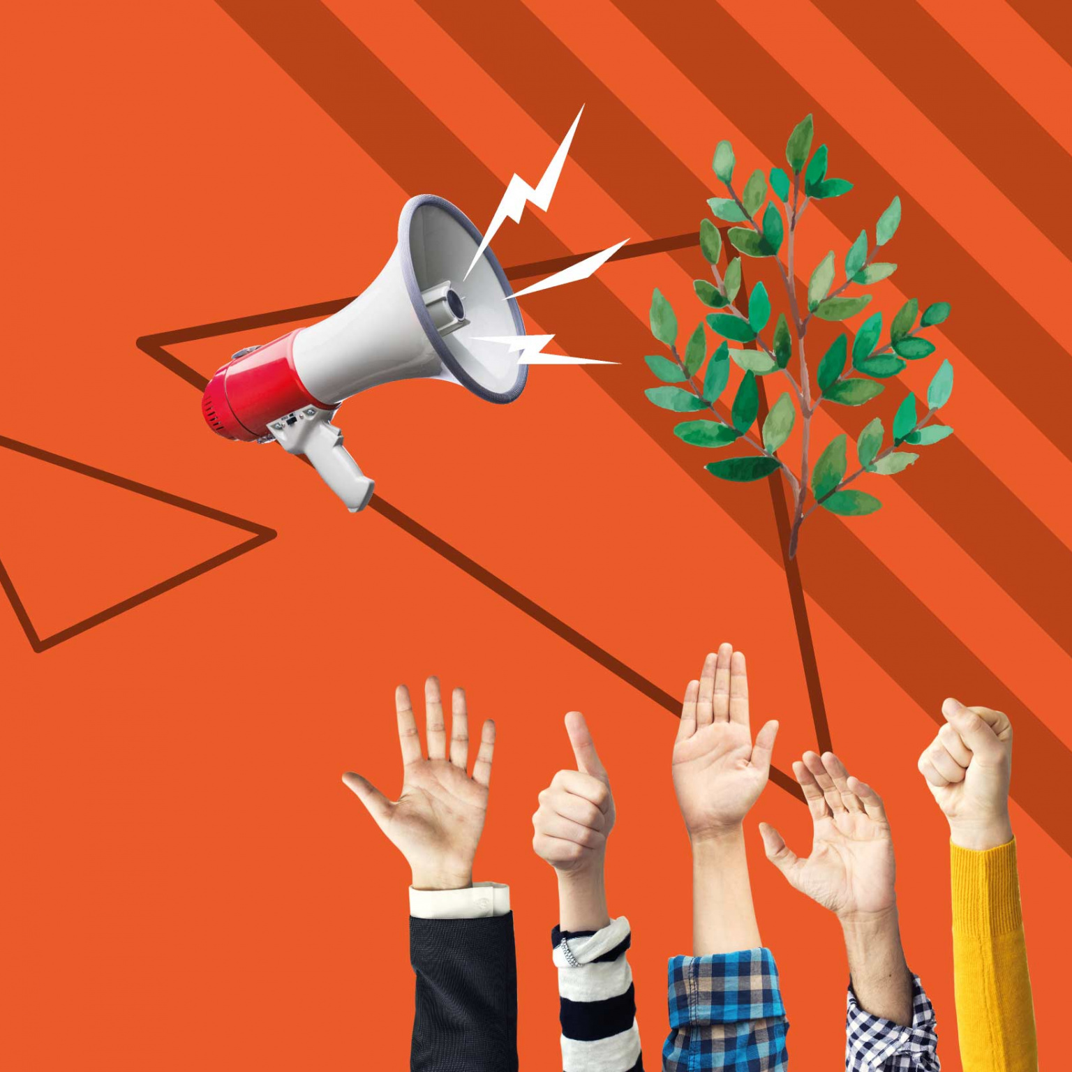 Image pour illustrer l'engagement (mains levées, mégaphone..)