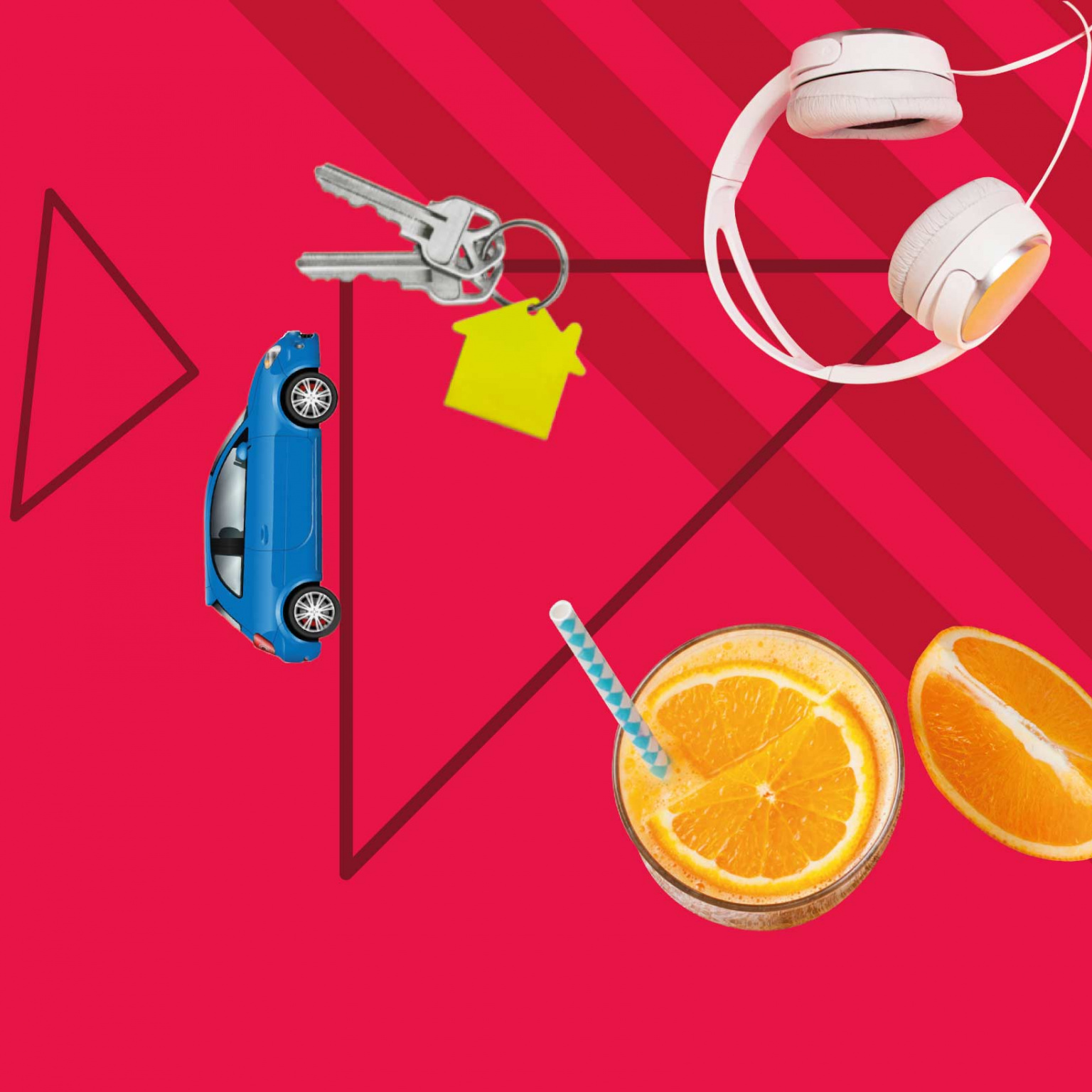 Image pour illustrer la vie quotidienne (clefs, casque, jus d'orange ...)