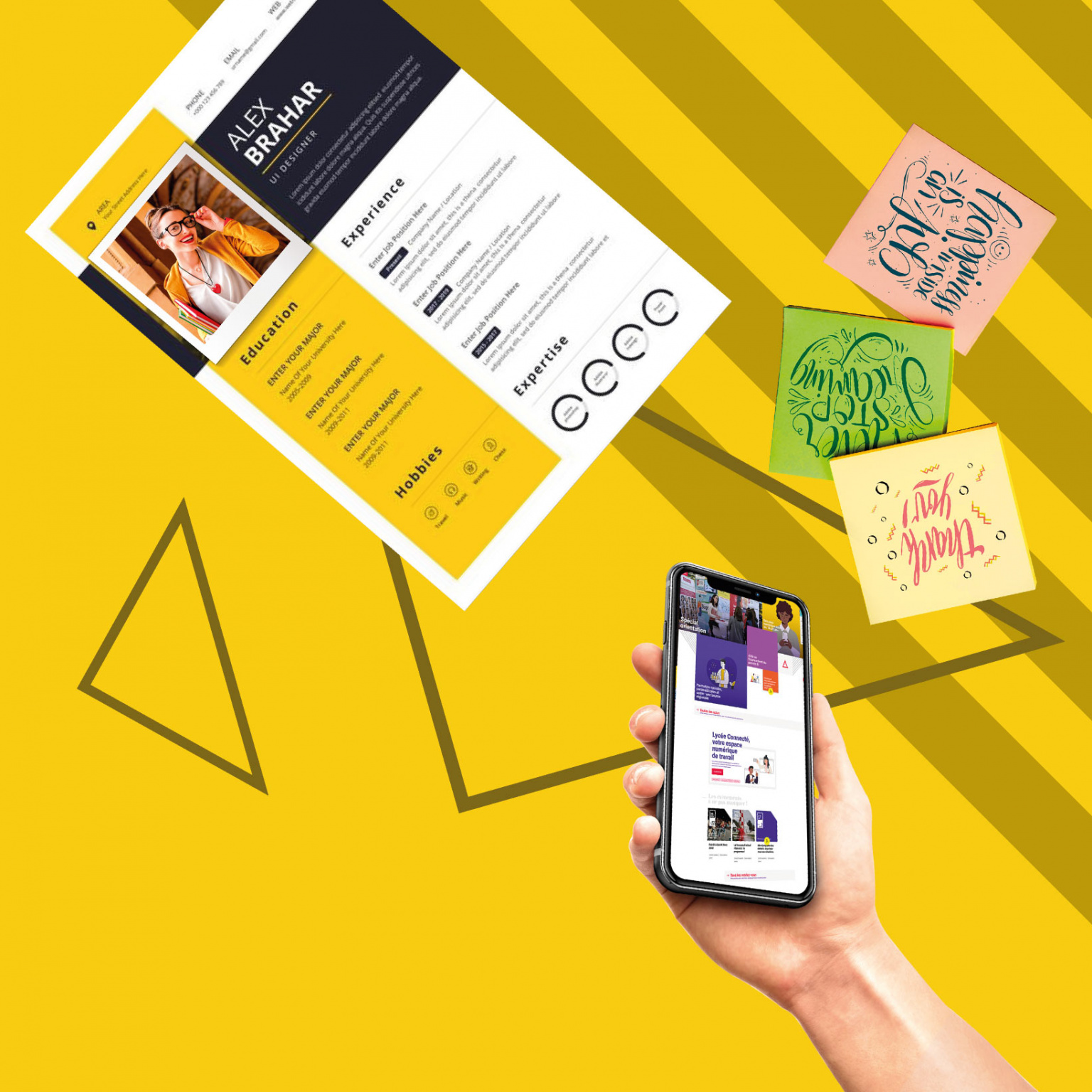 Image pour illustrer l'emploi (cv, téléphone, post-it...)