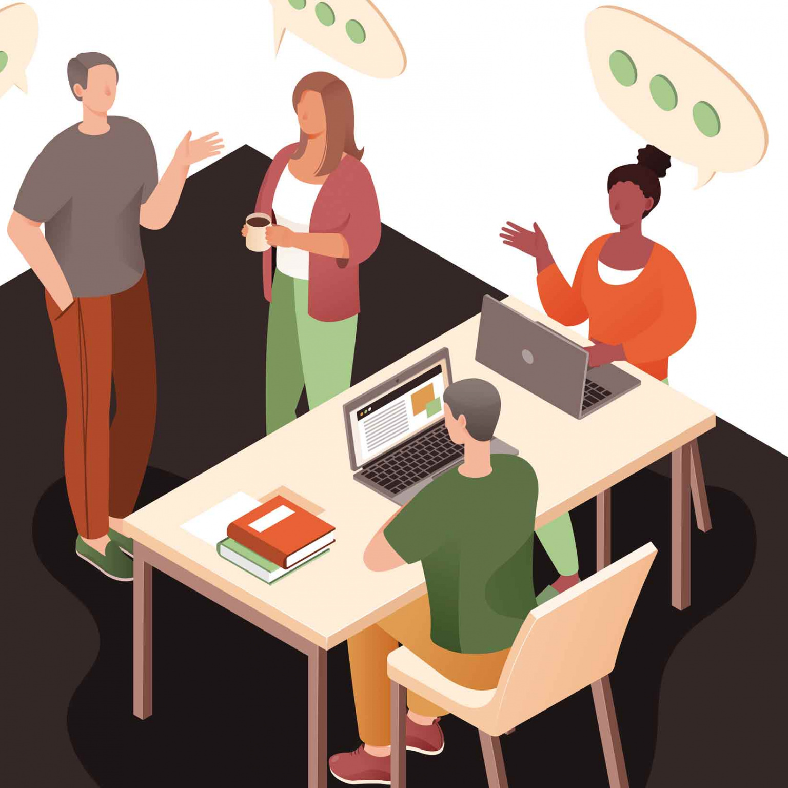 Illustration d'un groupe de personnes qui échangent leurs idées