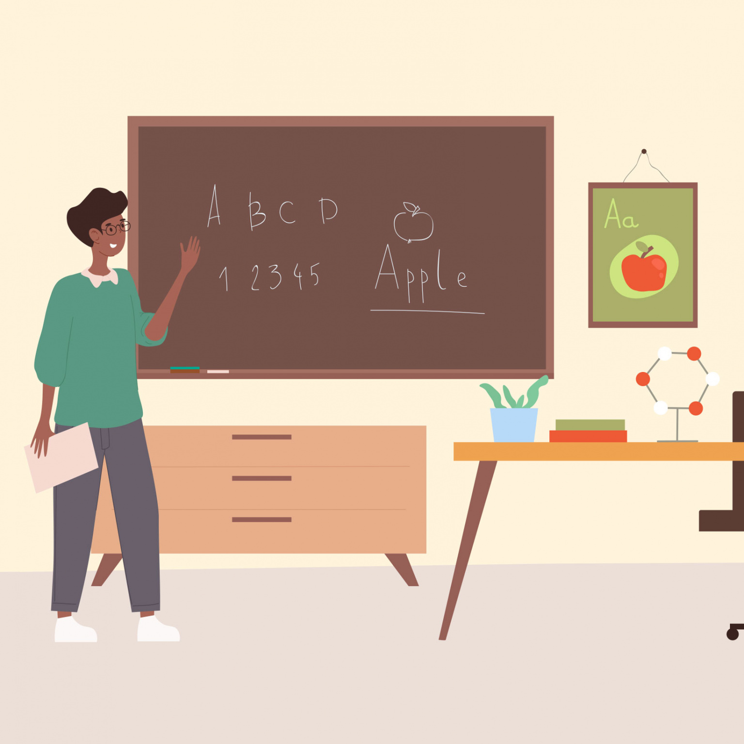 Illustration d'une professeur à son tableau