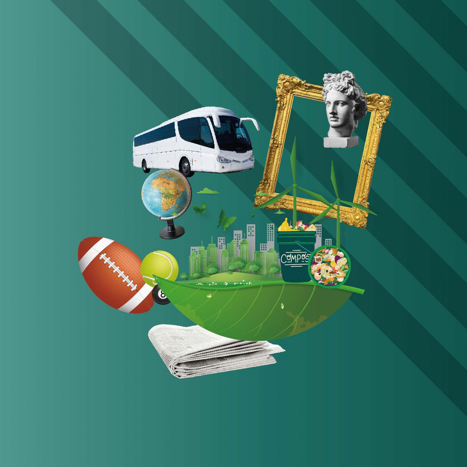 Illustrations d'éléments représentants les loisirs