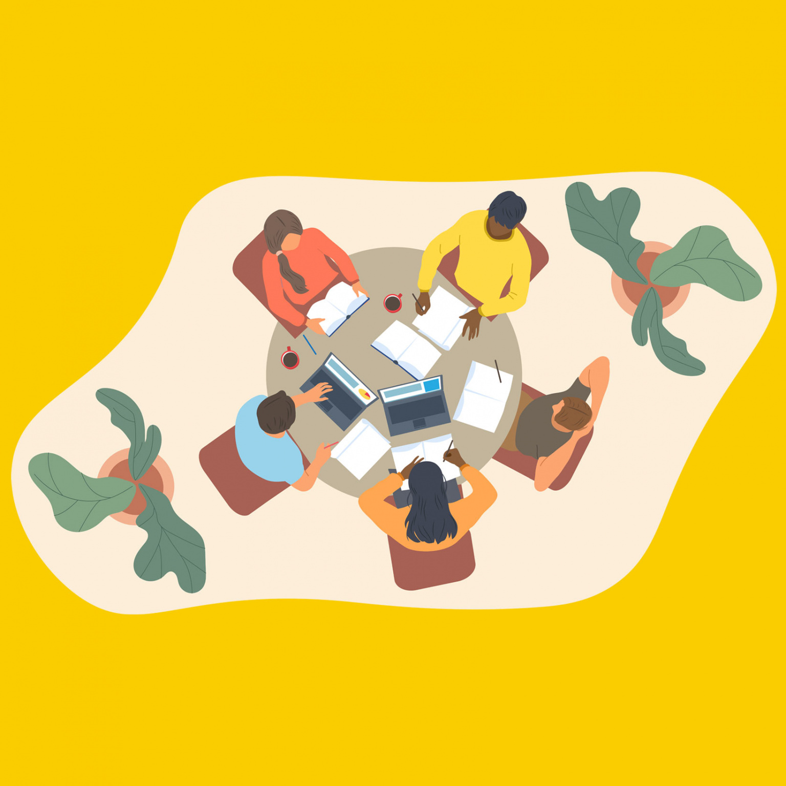 Illustration d'étudiants autour d'une table