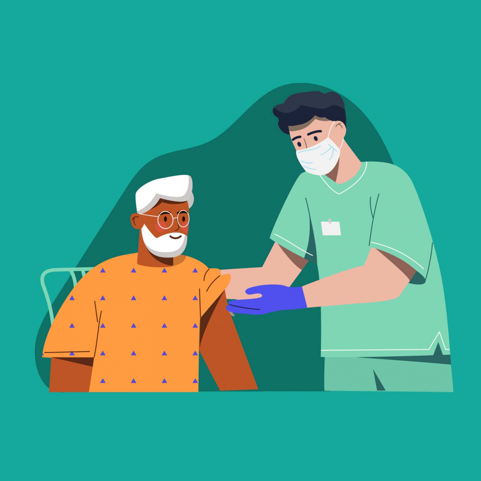 Illustration d'un jeune soignant avec une personne âgée