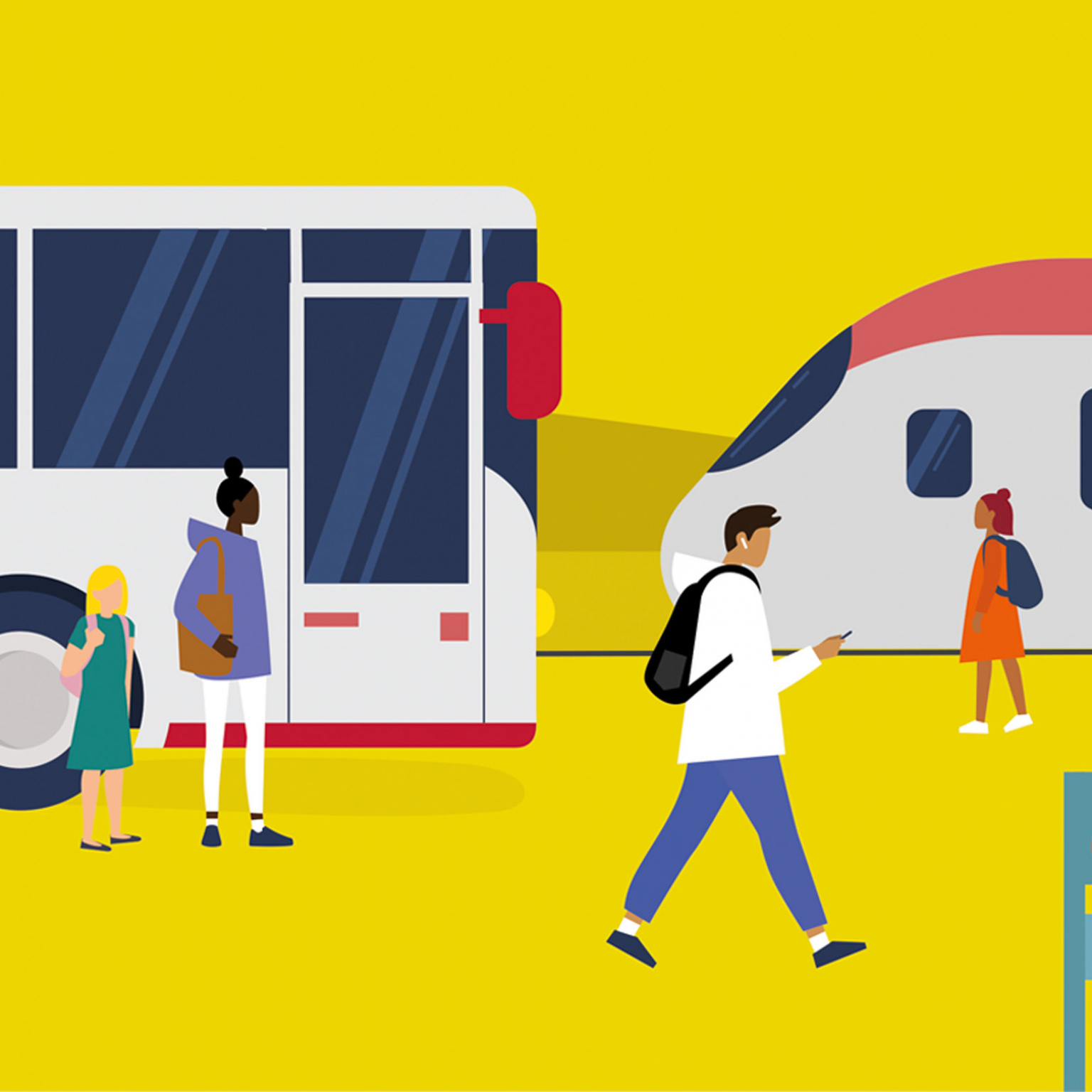 Transports scolaires - illustration - des jeunes prennent le car ou le TER