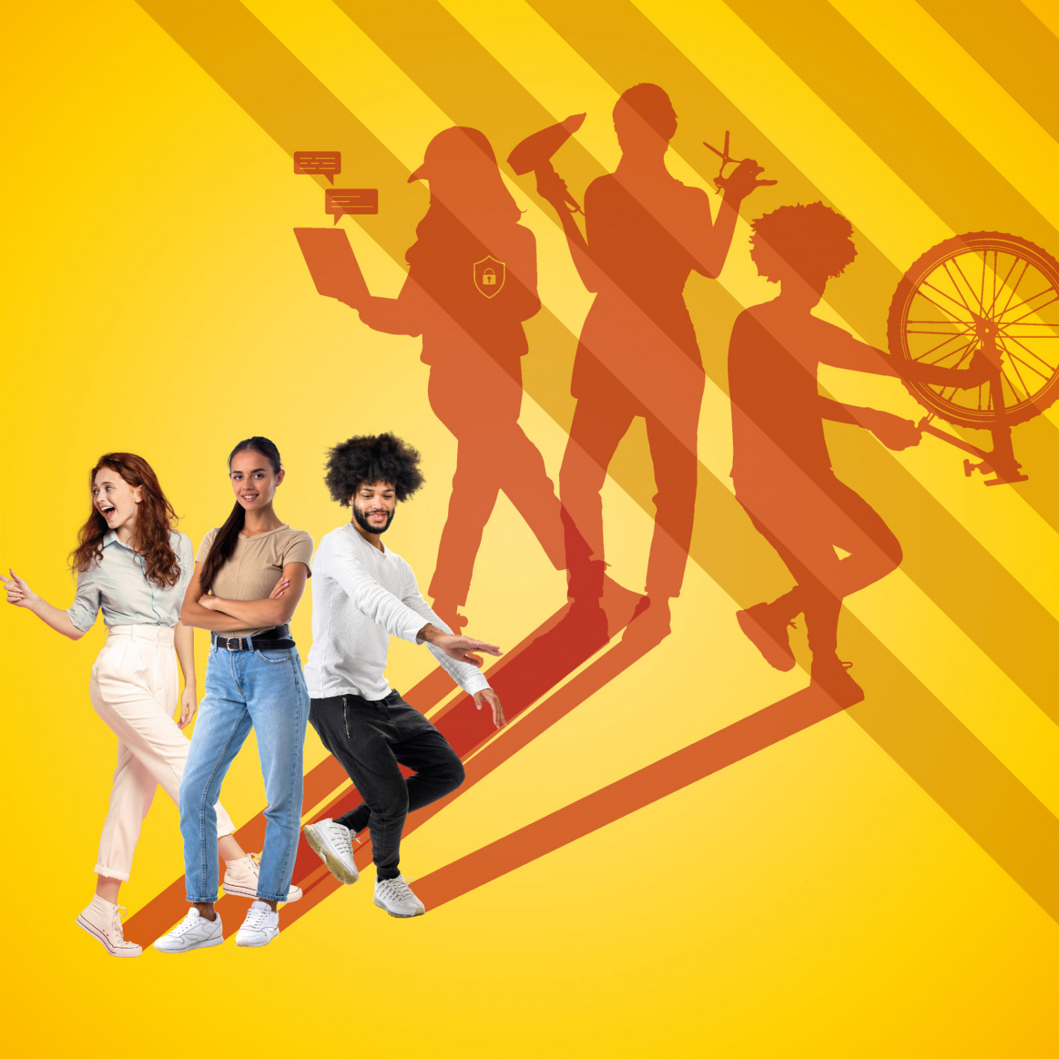 jeunes avec métiers en ombre chinoises