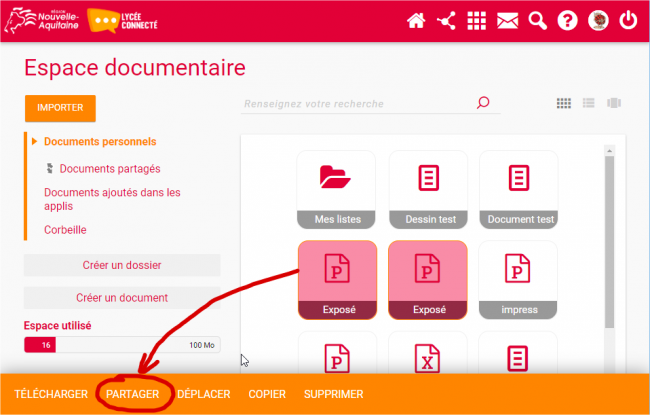 Partager un document - capture