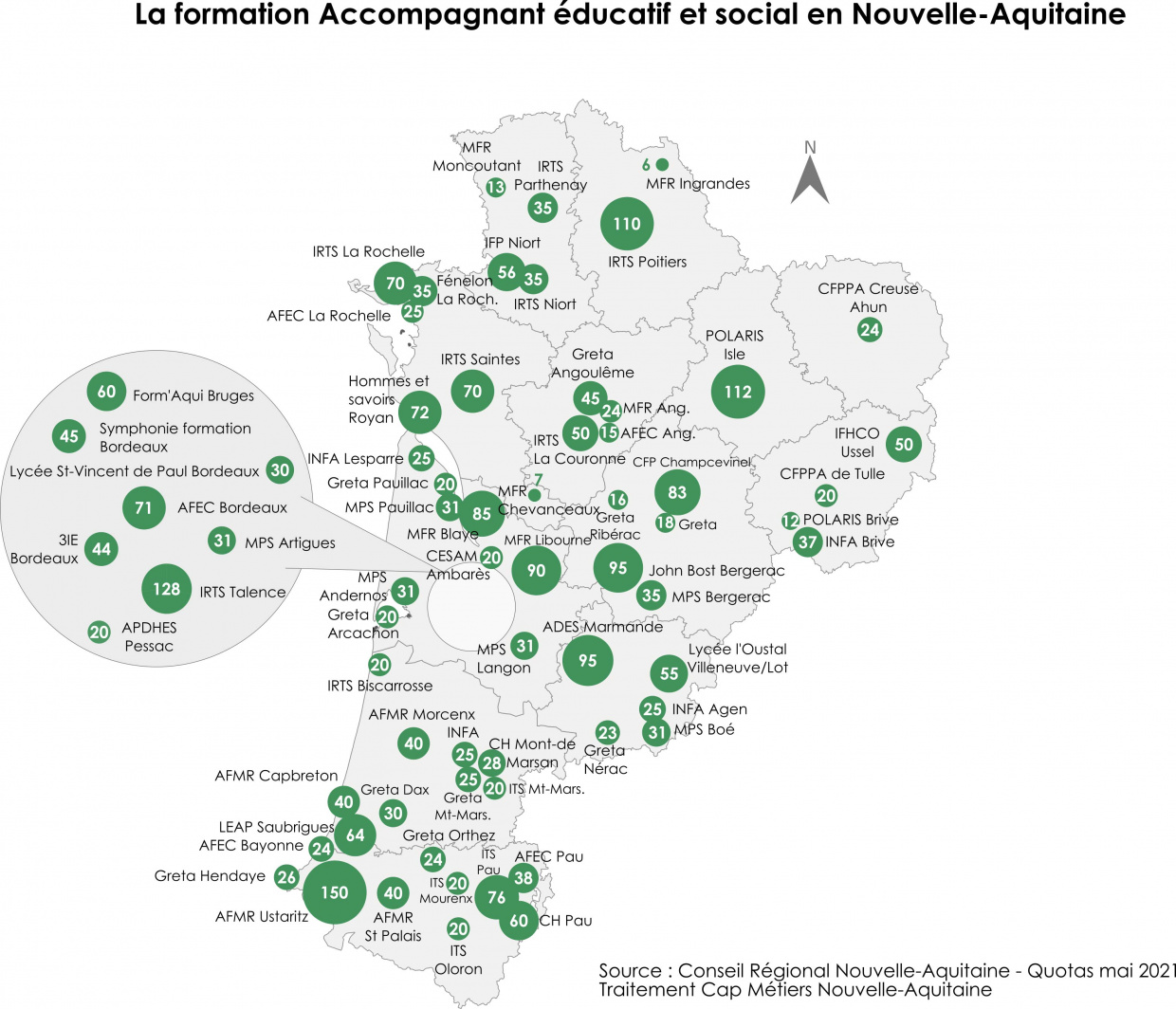 Carte -  formation d'accompagnant éducatif en Nouvelle-Aquitaine