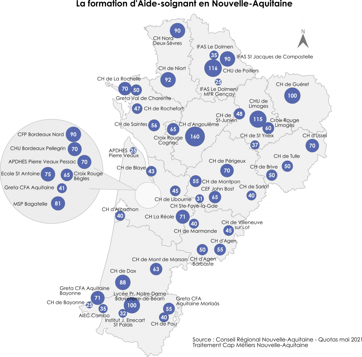 Carte - formation d'aide-soignant en Nouvelle-Aquitaine