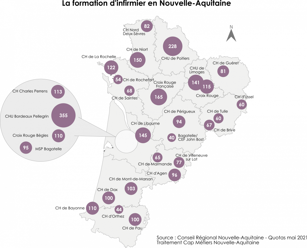 Carte - La formation d'infirmier en Nouvelle-Aquitaine
