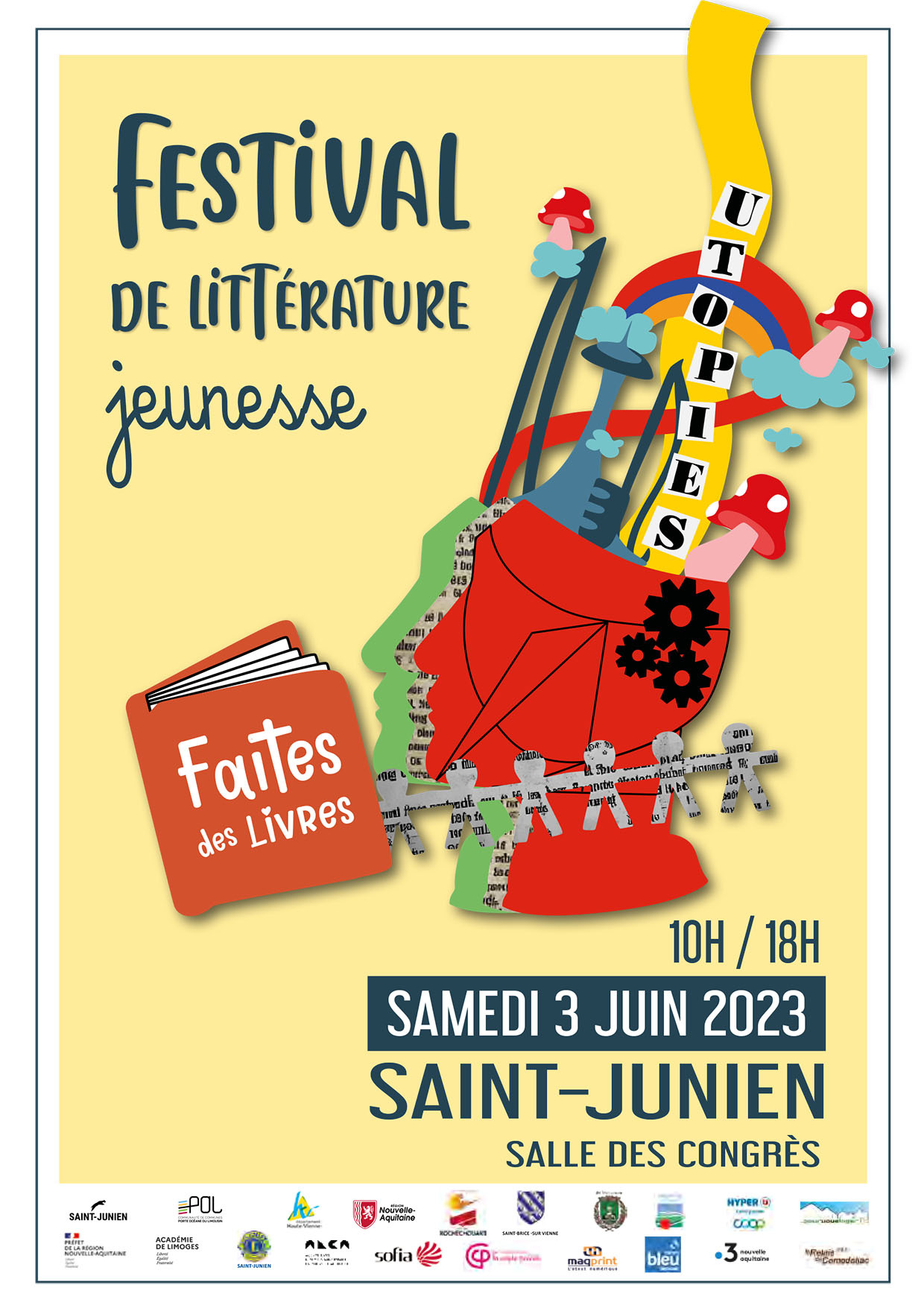 Affiche du festival 2023 faites des livres - collages type Fernand léger