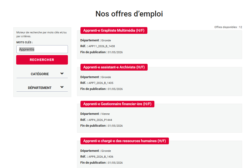 Offre d'emploi apprentis