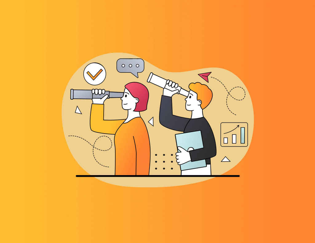 Illustration de deux personnages regardant à travers une lunette