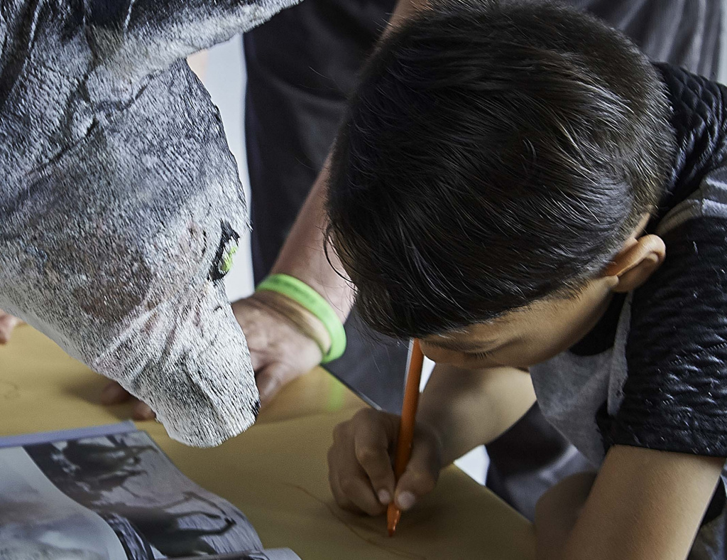 Jeune élèves dessinant un loup (photo)