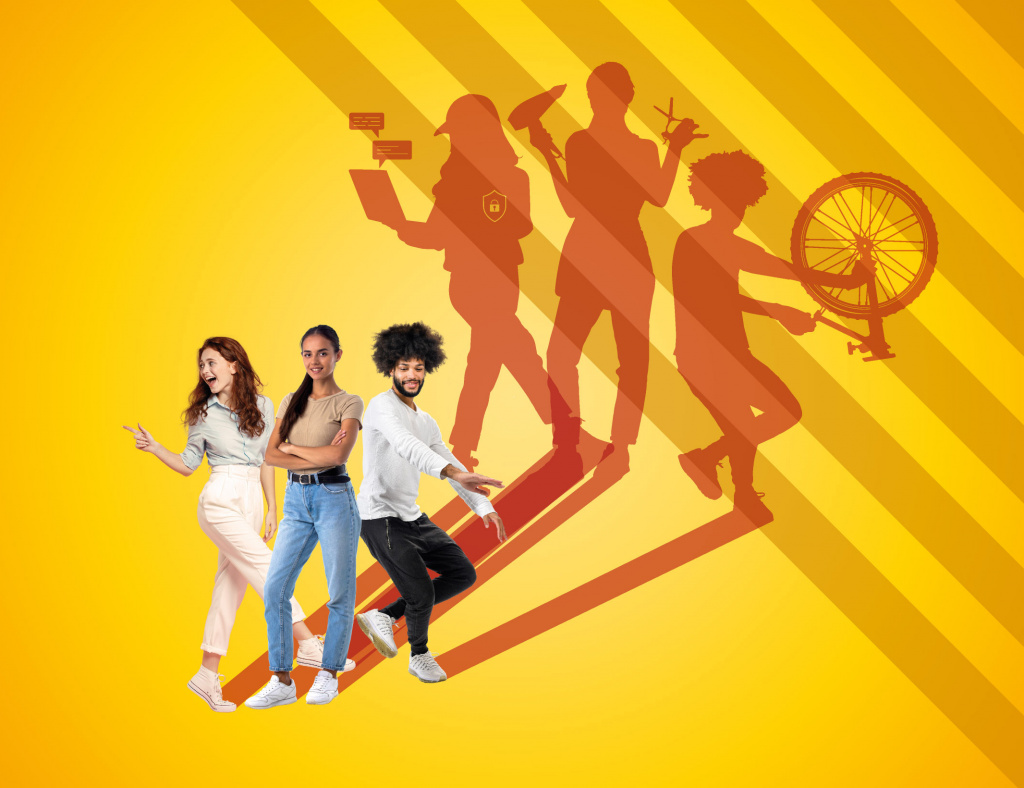 jeunes avec métiers en ombre chinoises