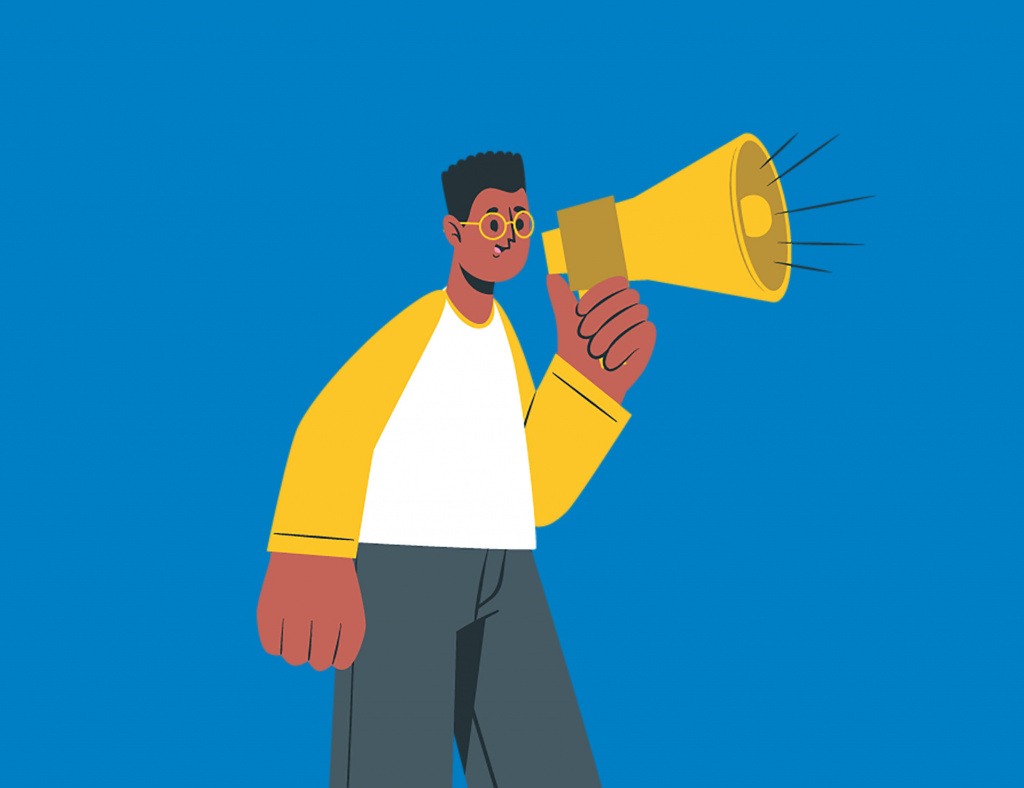 Un lycéen avec un mégaphone - illustration