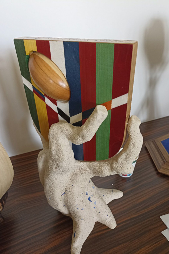 Trophées Rugby - 2eme prix - Les Rameaux blancs. céramique et bois