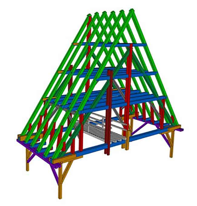 Vue 3D de la charpente de Notre-Dame